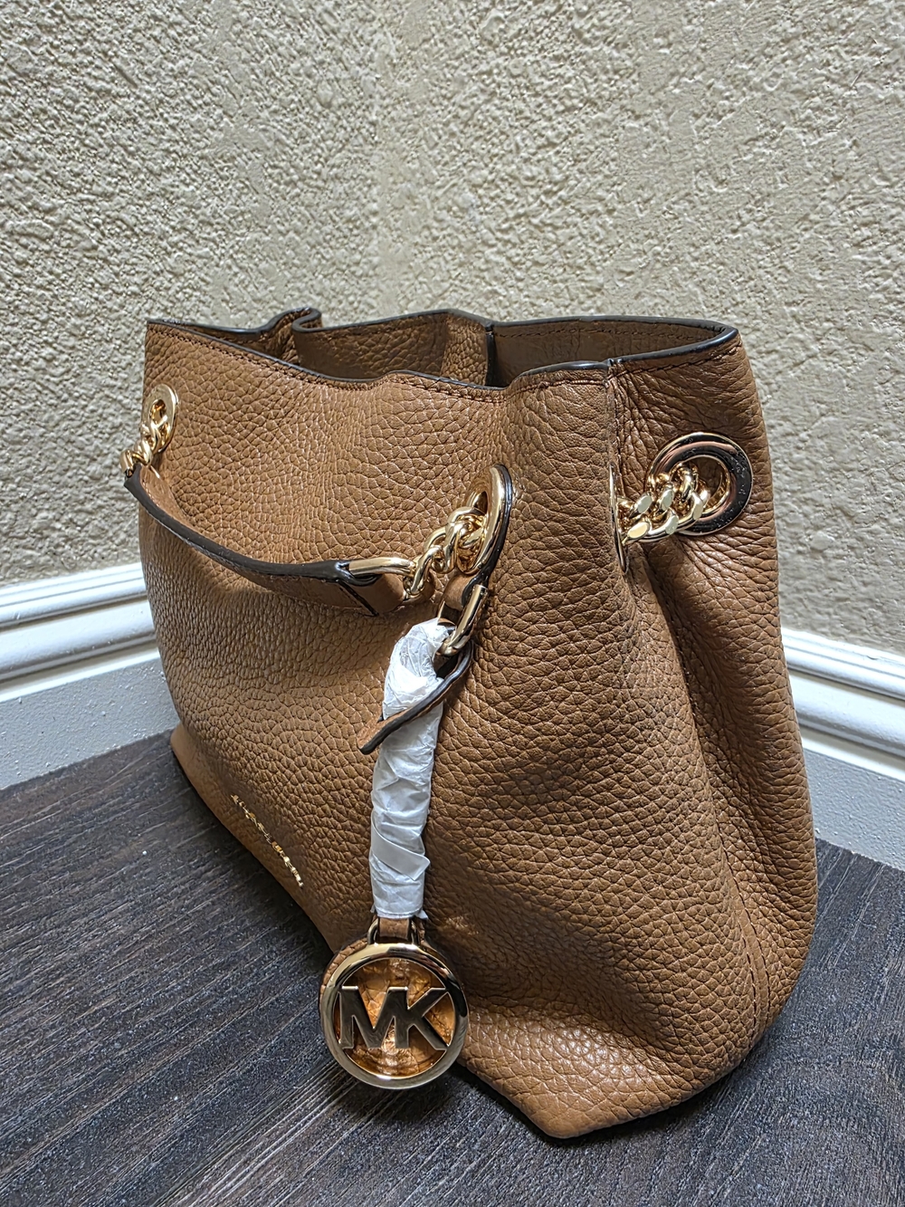Michael Kors Brown Pebbled Leather Tote Bag with Gold Hardware